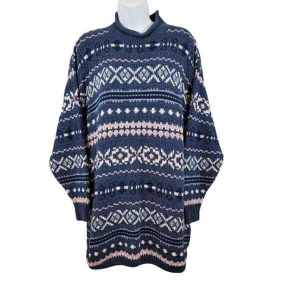 Vintage 80s American Portrait 100% Cotton Geometric Knit Tunic Sweater Size M - Picture 7 of 7